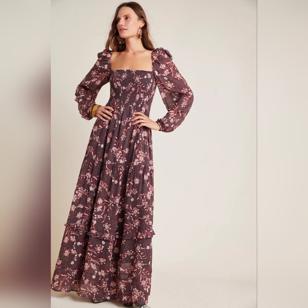 Dolan Burgundy Floral Long Sleeve Dress Size Xsp From Anthropologie